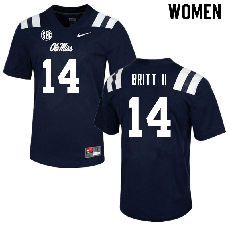 Marc Britt II Ole Miss Rebels NCAA Women's Navy #14 Stitched Limited College Football Jersey ZCG4858VU